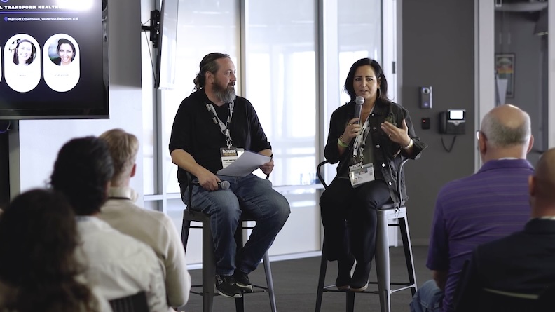 Brent Wistrom and Ruth Yomtoubian speak during a fireside chat at SXSW. 