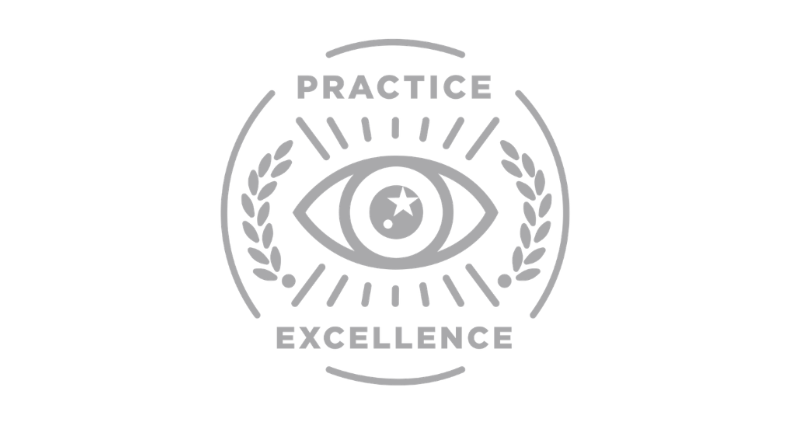 gray practice excellence scholarship logo on white background