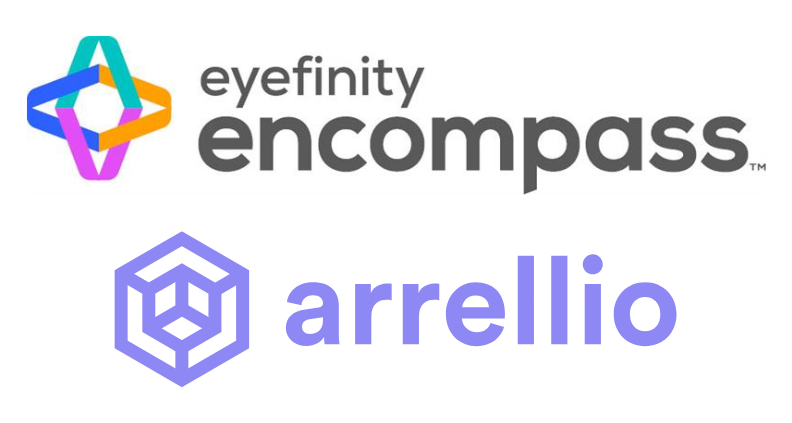 eyefinity encompass and arrellio logos stacked on top of each other