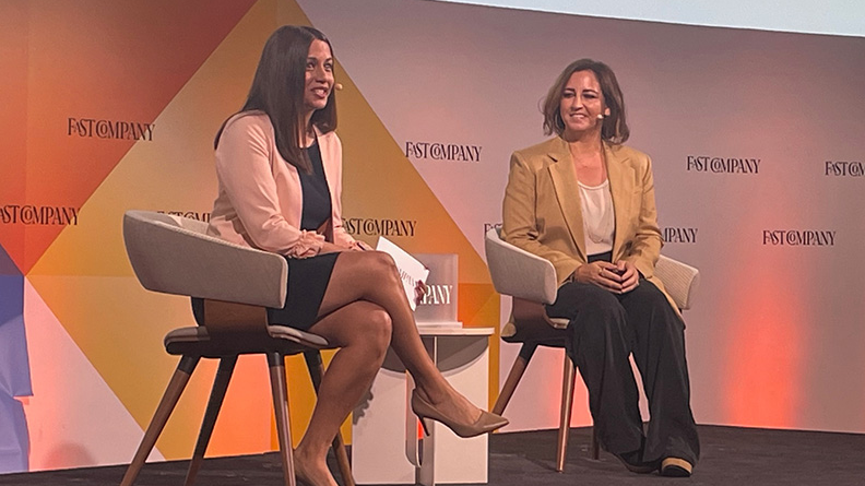 Rachana Bhide and Ruth Yomtoubian on stage at the Fast Company Innovation Festival. 